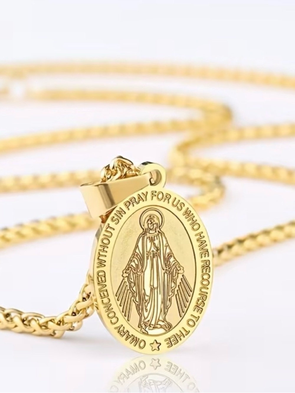 Gold Miraculous Medal Necklace - Virgin Mary Pendant